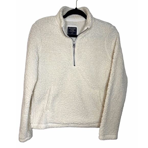 Abercrombie & Fitch Sherpa Pullover Womens Size S 1/4 Zip Cream Ivory Sweatshirt - Picture 1 of 9